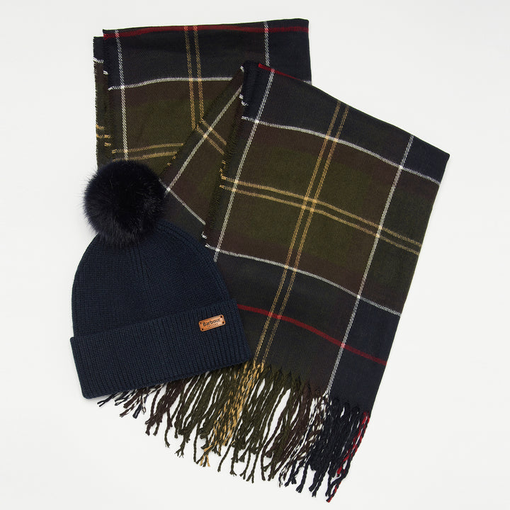 Barbour Ladies Dover Beanie & Hailes Scarf Gift Set