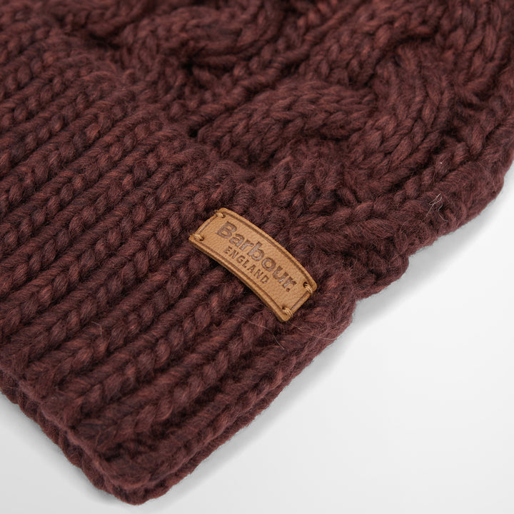 Barbour Ladies Penshaw Cable Knit Beanie with Faux Fur Pom-Pom