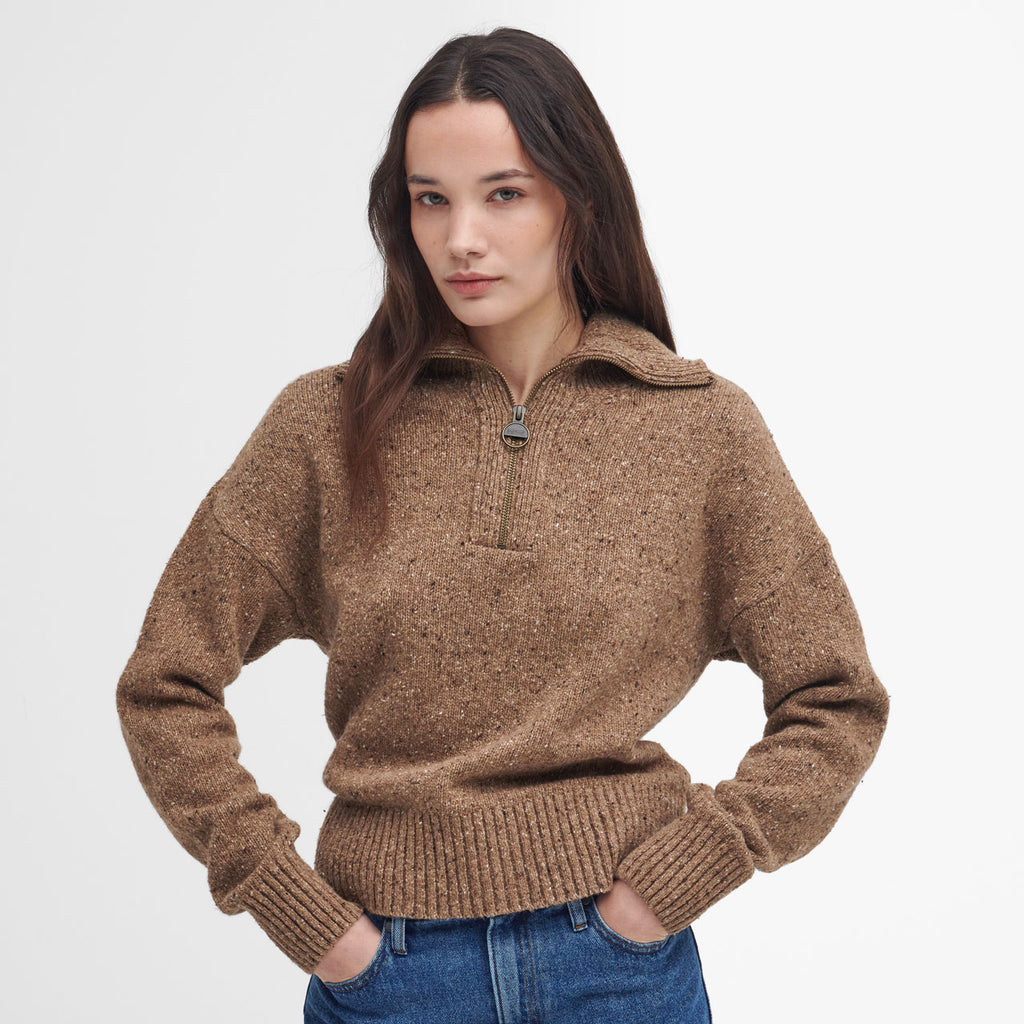 Barbour Ladies Lavensdale Half Zip Knitted Jumper Honey