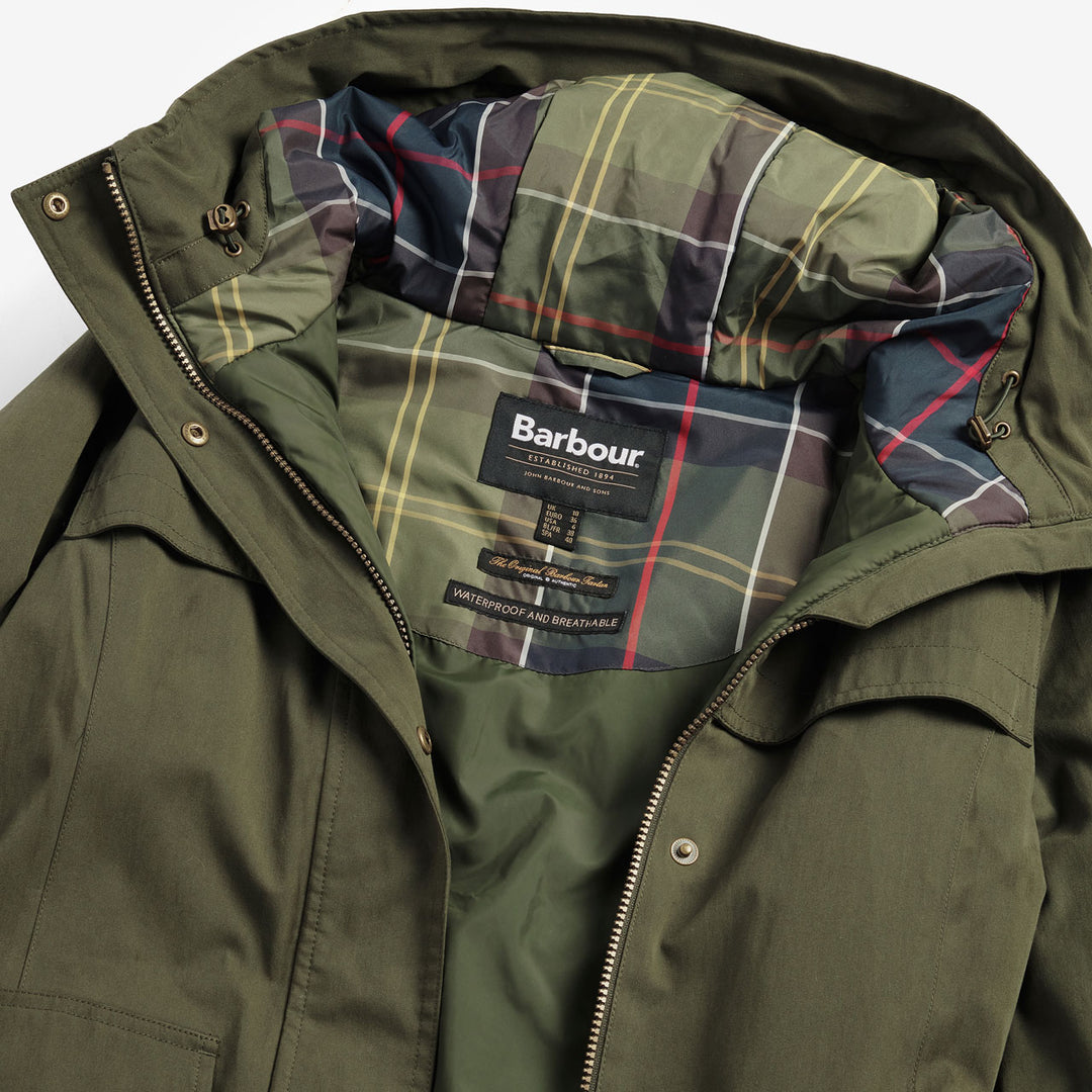 Barbour Ladies Redway Waterproof Jacket Olive/Classic Millbry Hill