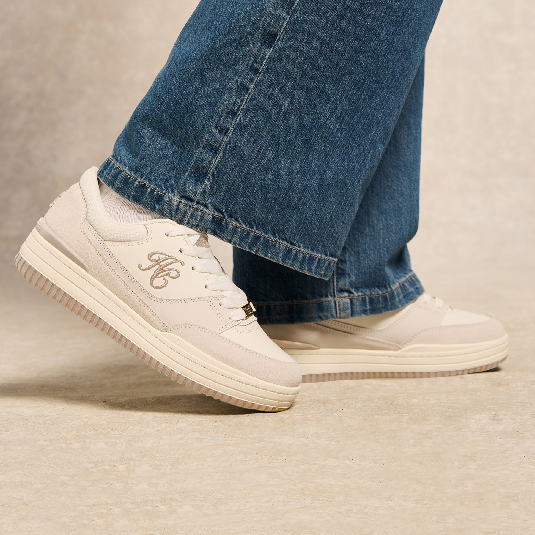Holland Cooper Cream Retro Trainers