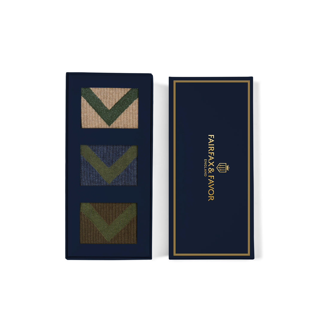 Fairfax & Favor Mens Chevron Set of Three Socks