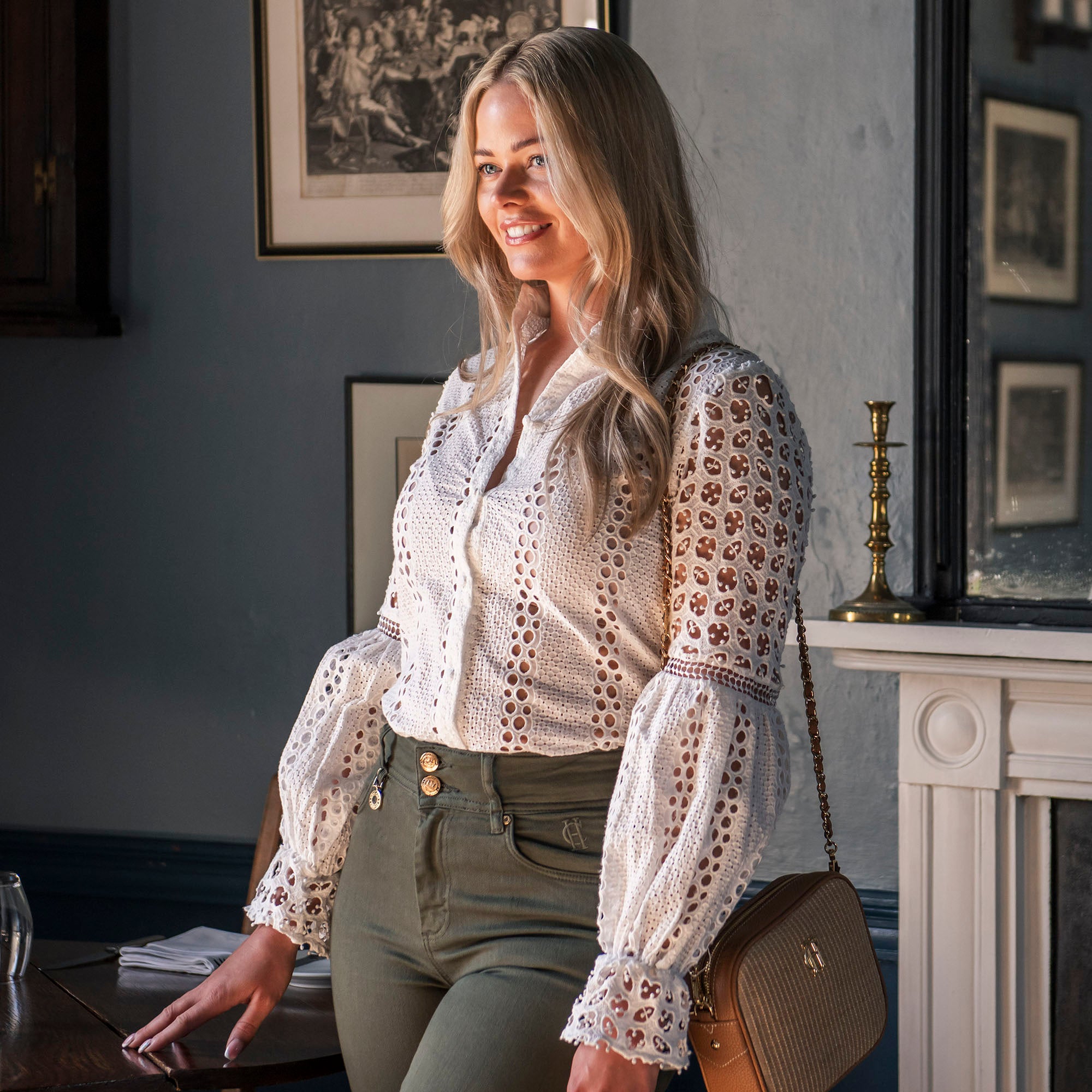 Holland Cooper Ladies Broderie Lace Shirt - White | Millbry Hill