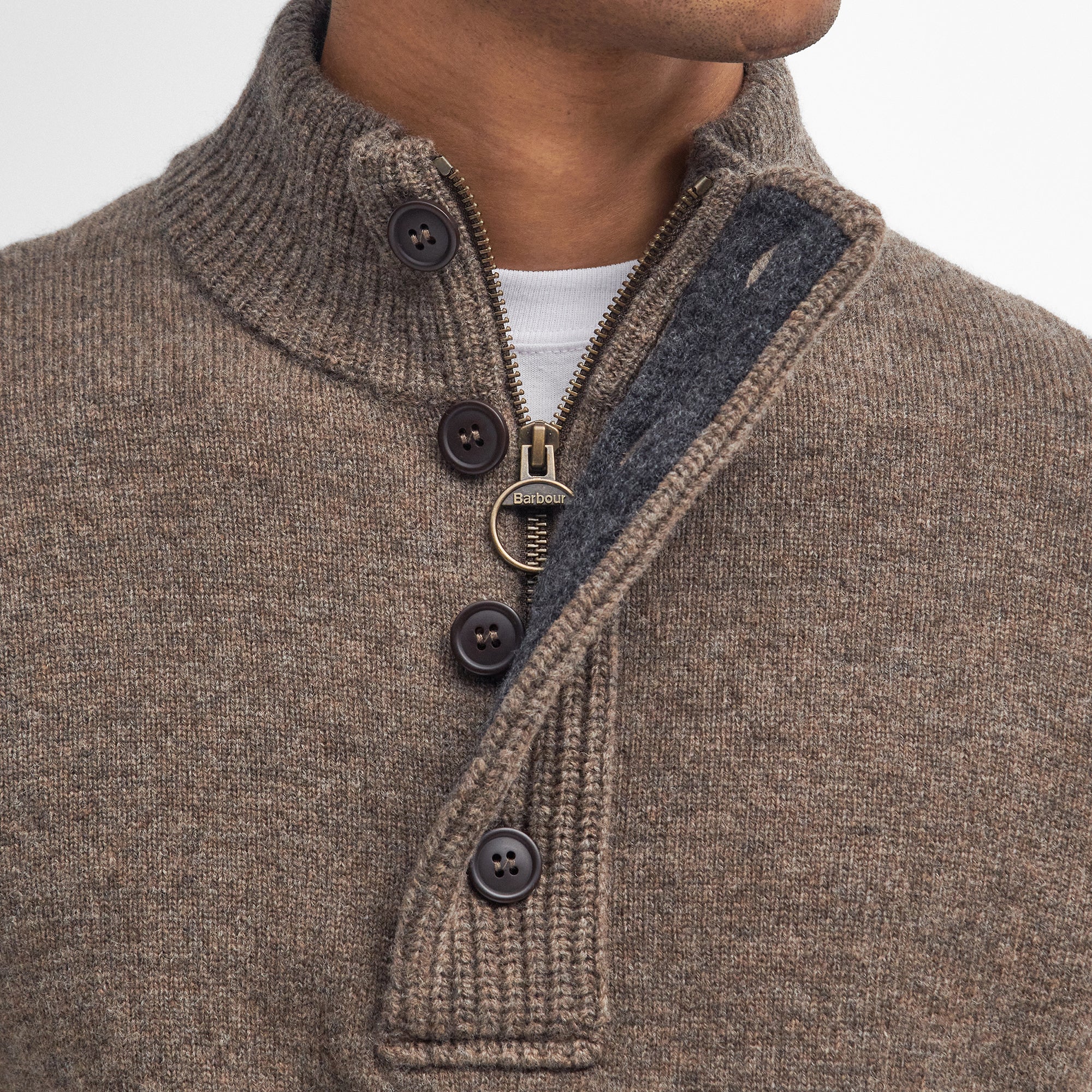 Barbour Mens Essential Patch Half Zip Knitted Jumper - Dark Stone