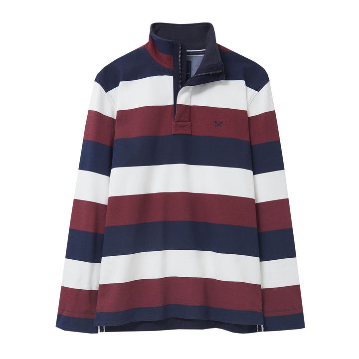 The Crew Mens Classic 1/2 Zip Sweat Shirt in Burgundy stripe#Burgundy stripe