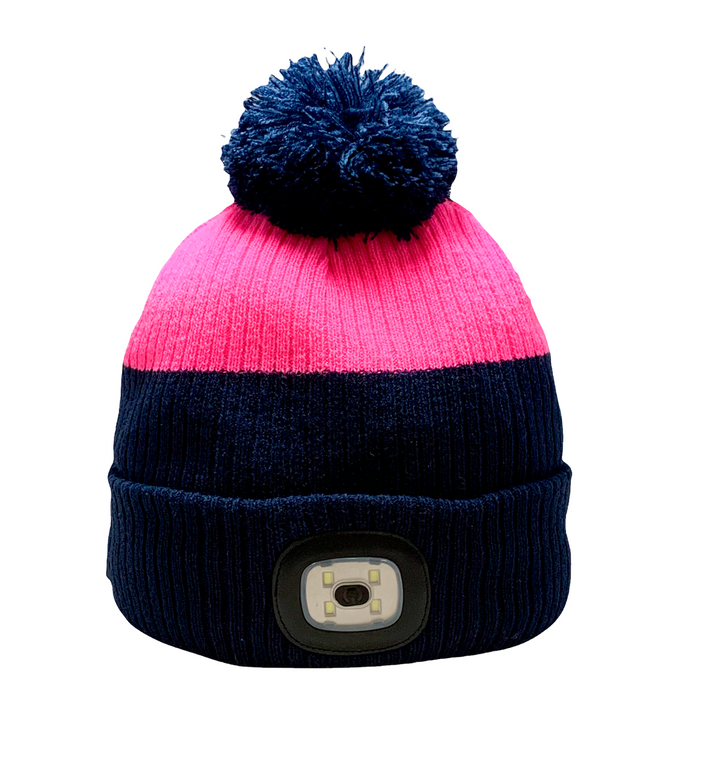 The Platinum Mull Ladies Waterproof LED Pom Hat in Navy#Navy