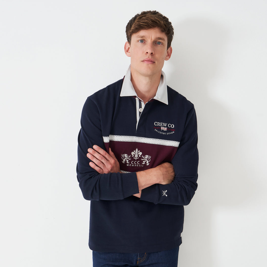 Crew Mens Long Sleeve Embroidered Crest Panel Rugby