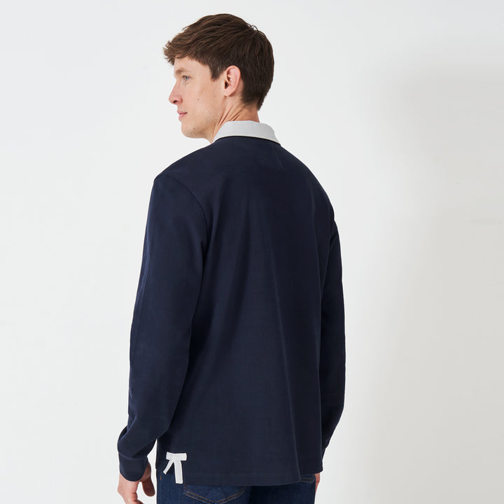 Crew Mens Long Sleeve Embroidered Crest Panel Rugby