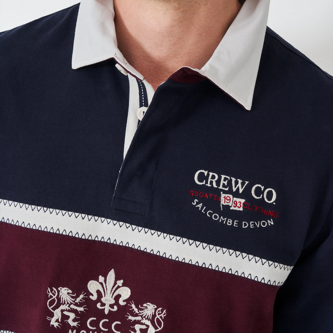 Crew Mens Long Sleeve Embroidered Crest Panel Rugby