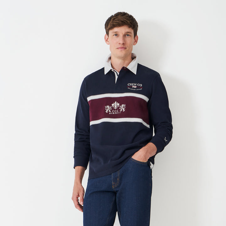 Crew Mens Long Sleeve Embroidered Crest Panel Rugby