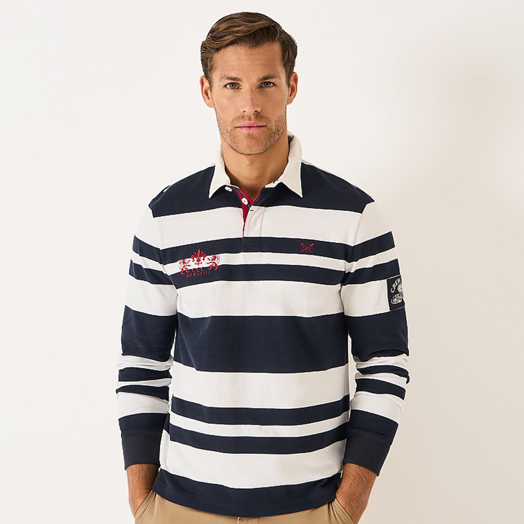 Crew Mens Long Sleeve Stripe Rugby - Navy/White | Millbry Hill