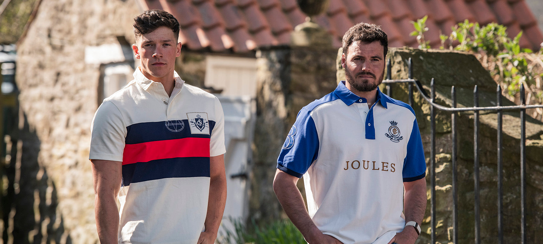 Two men wearing Joules polo shirts