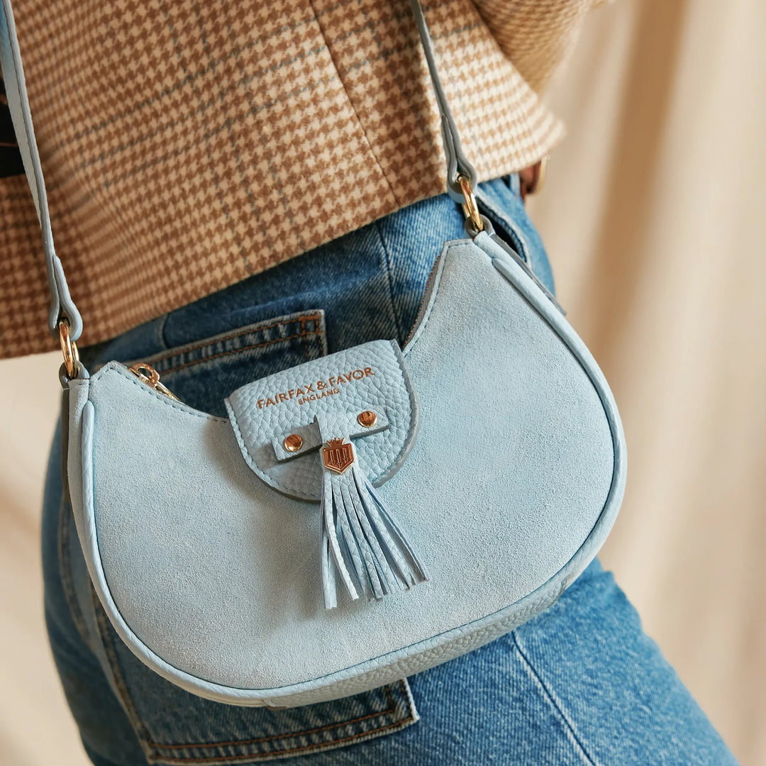 Fairfax & Favor Micro Windsor Cross Body Bag - Sky Blue Suede