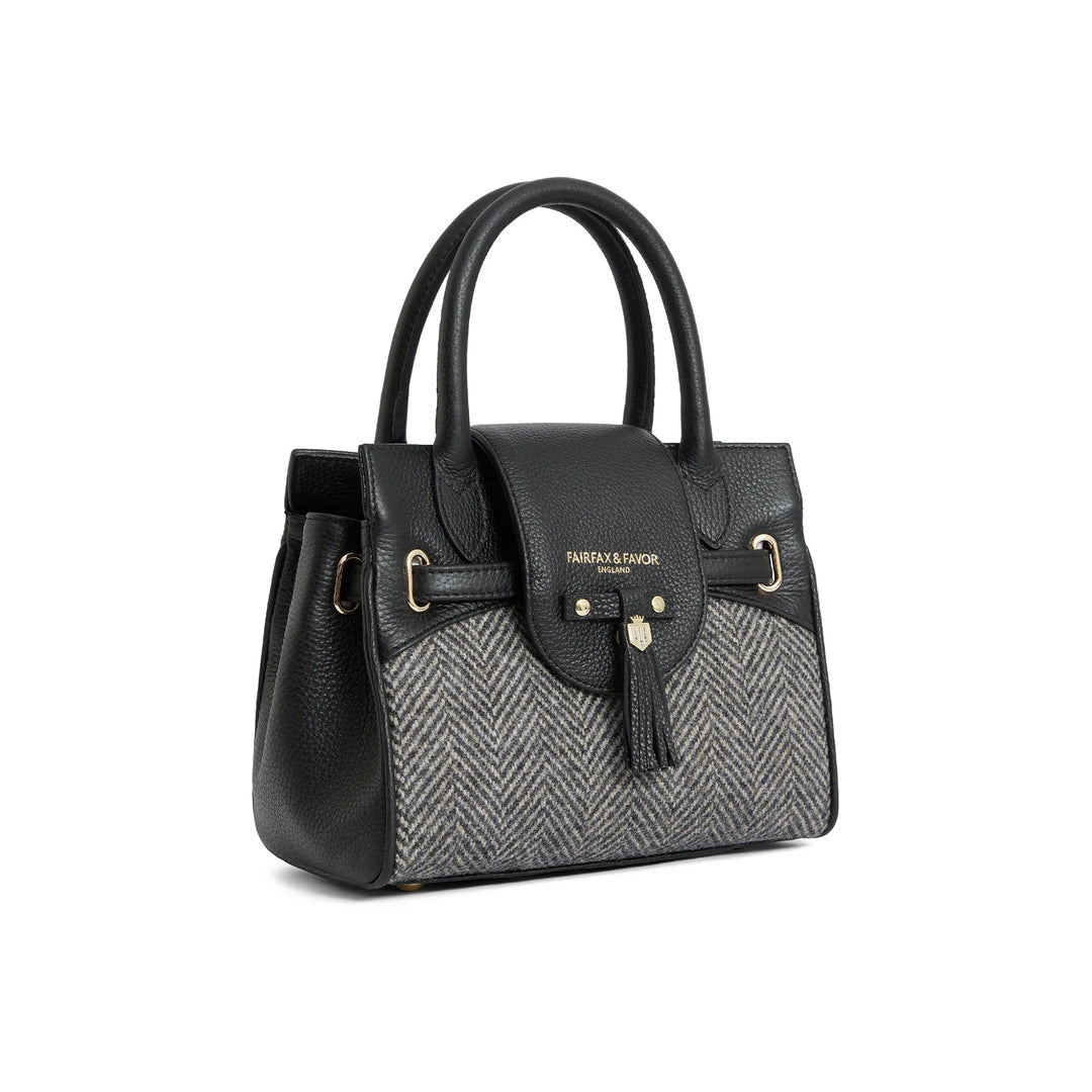 Fairfax & Favor Ladies Herringbone Black Leather Mini Windsor Tote