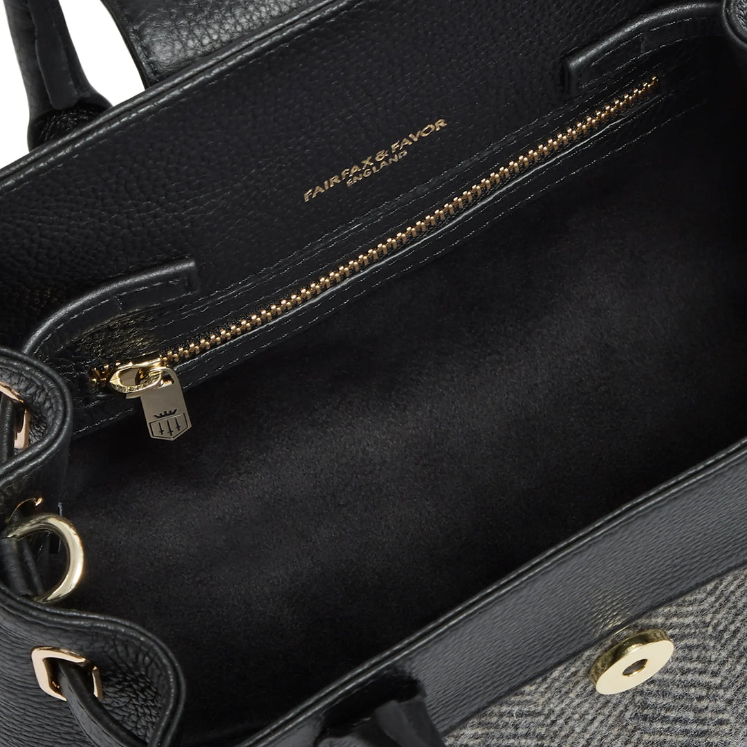 Fairfax & Favor Ladies Herringbone Black Leather Mini Windsor Tote