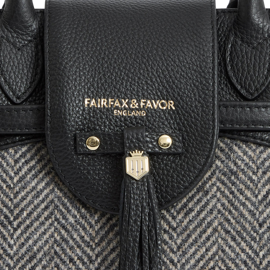 Fairfax & Favor Ladies Herringbone Black Leather Mini Windsor Tote