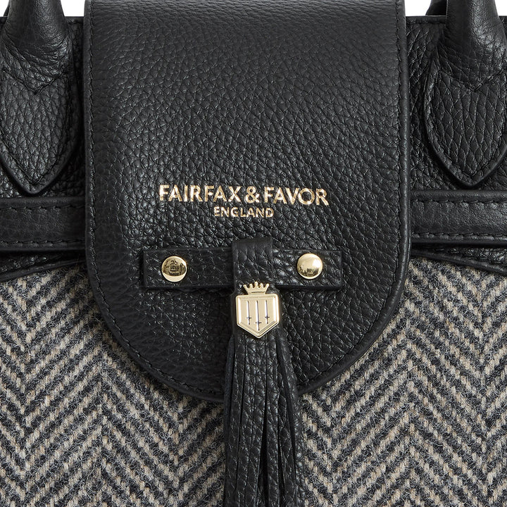 Fairfax & Favor Ladies Herringbone Black Leather Mini Windsor Tote