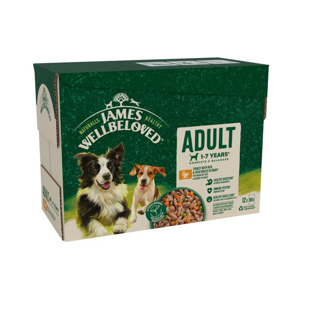 James Wellbeloved Adult Turkey & Rice Wet Dog Food Pouches