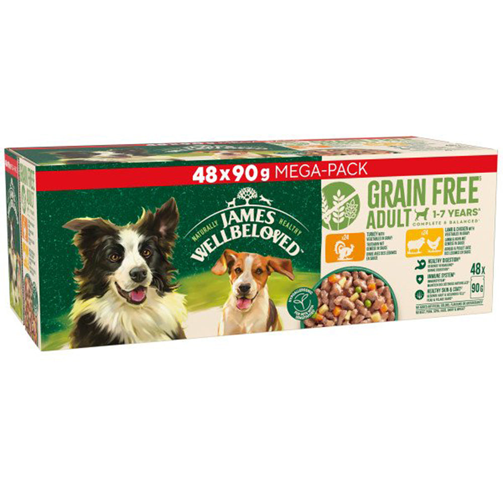 James Wellbeloved Adult Dog Grain Free Pouches with Turkey, Lamb & Chicken