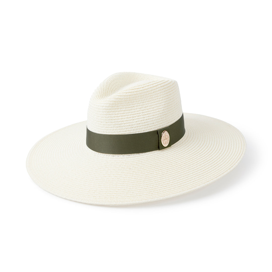 Hicks & Brown Pebmarsh Extra Wide Brim Fedora Khaki Ribbon