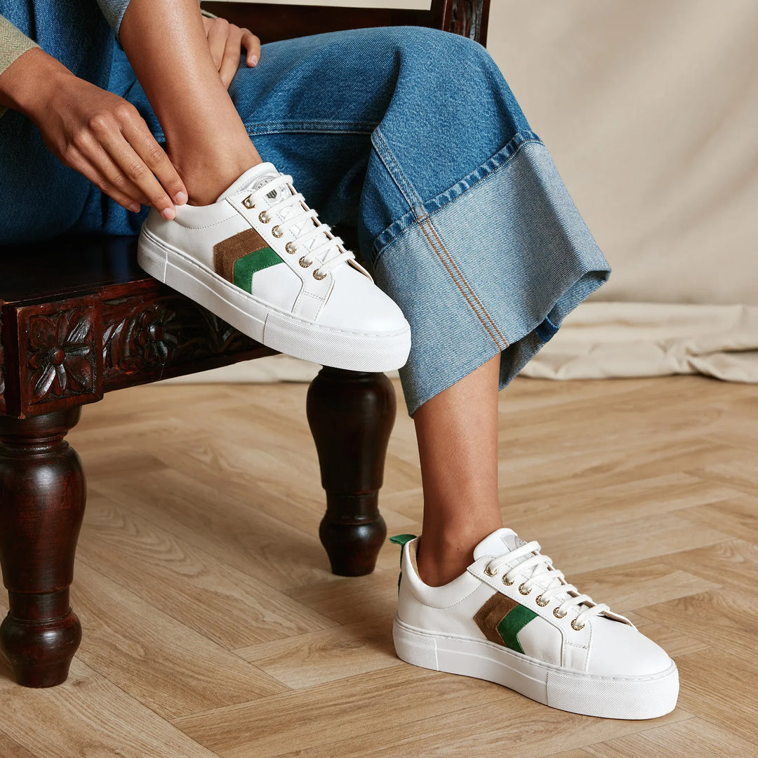 Fairfax & Favor Ladies Stockist Exclusive Platform Alexandra Trainer - Clover Green/Tan