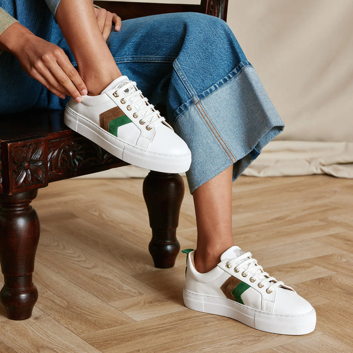 Fairfax & Favor Ladies Stockist Exclusive Platform Alexandra Trainer - Clover Green/Tan