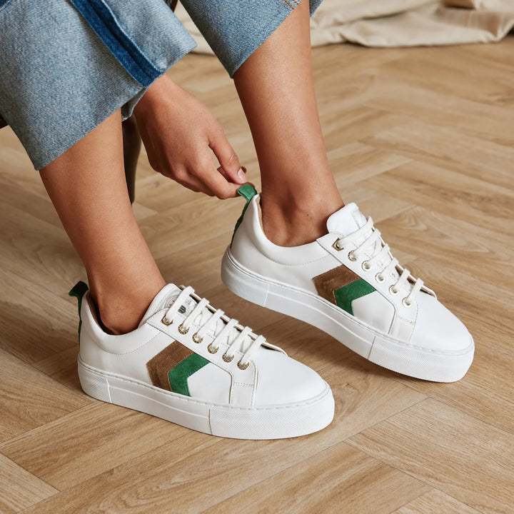 Fairfax & Favor Ladies Stockist Exclusive Platform Alexandra Trainer - Clover Green/Tan