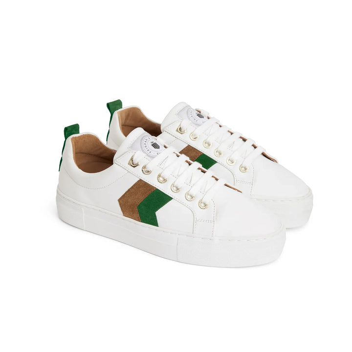 Fairfax & Favor Ladies Stockist Exclusive Platform Alexandra Trainer - Clover Green/Tan