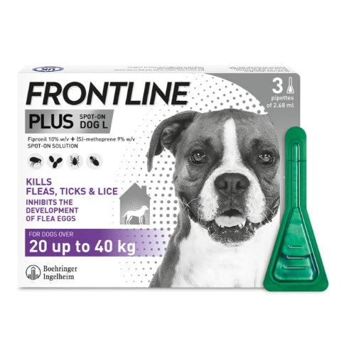 Frontline Plus Spot On Flea Treatment for Large Dogs (20-40kg) 3 Pipettes
