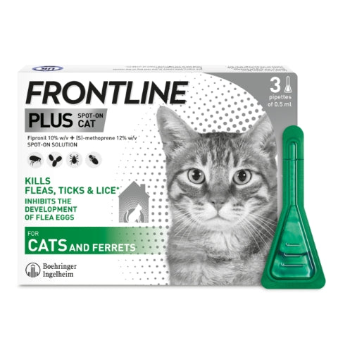 Frontline Plus Spot On Flea & Tick Treatment for Cats and Ferrets 3 Pipettes