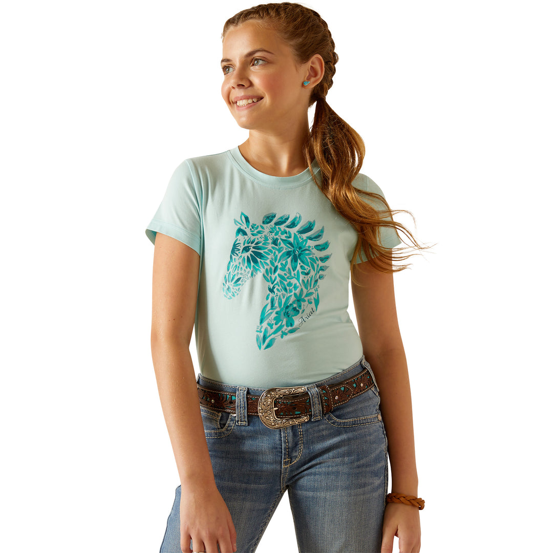 Ariat Girls Floral Mosaic Short Sleeve T-Shirt#Blue