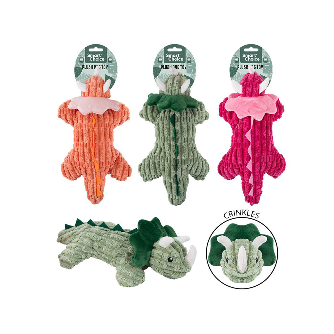 Smart Choice Squeaky Crinkle Plush Dino Dog Toy