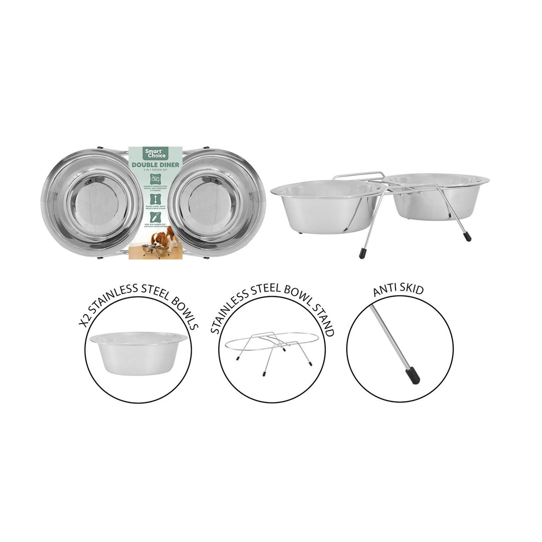 Smart Choice Stainless Steel Double Diner Dog Bowl