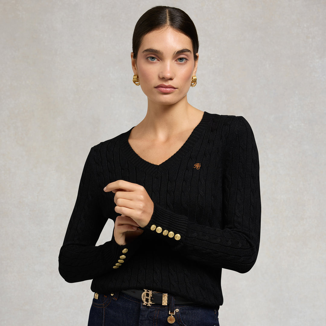 Holland Cooper Ladies Seattle Cable V-Neck Knit