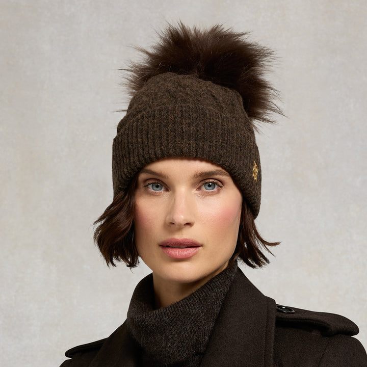 Holland Cooper Ladies Sloane Cable Bobble Hat