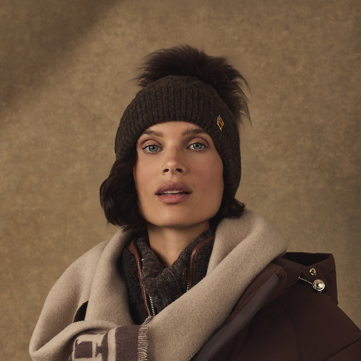 Holland Cooper Ladies Sloane Cable Bobble Hat