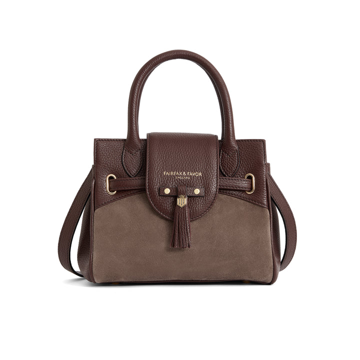 Fairfax & Favor Stockist Exclusive Mini Windsor Handbag - Port & Deep Taupe Suede
