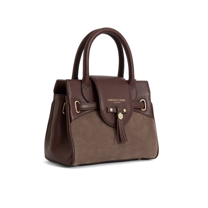 Fairfax & Favor Stockist Exclusive Mini Windsor Handbag - Port & Deep Taupe Suede