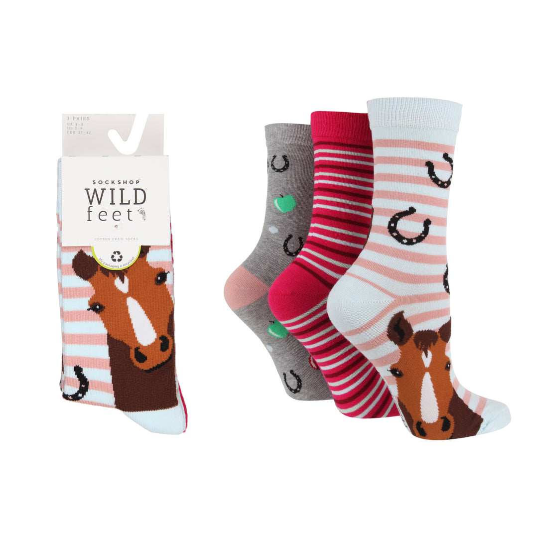 Platinum Ladies Wild Feet Crew Socks - 3 Pack