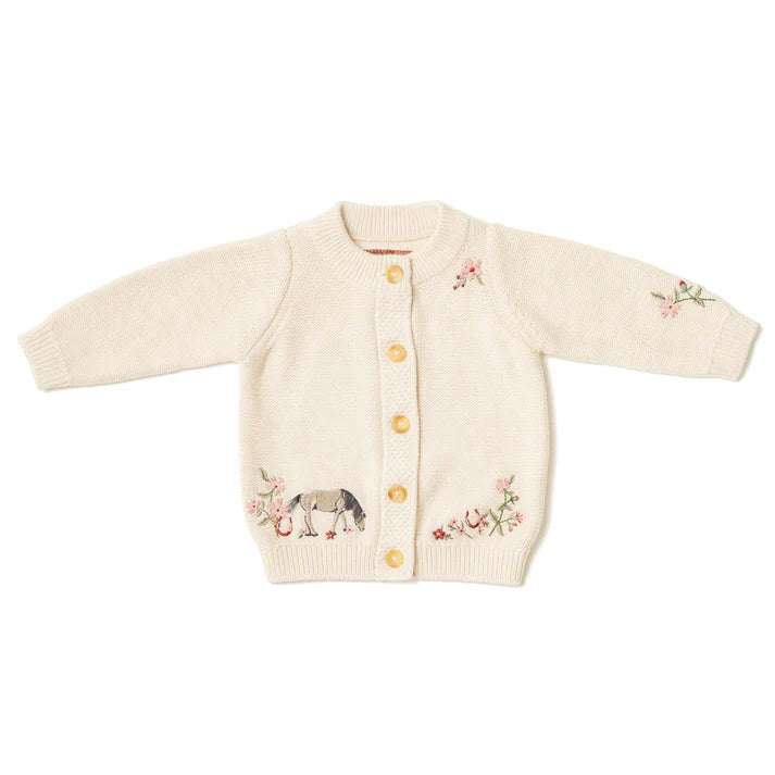 Eleanor Charles Childs Horseshoe Floral Organic Cotton Cardigan