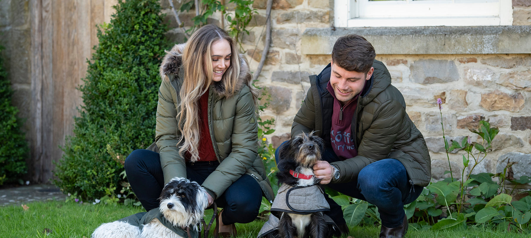 Couple wearing padded coats