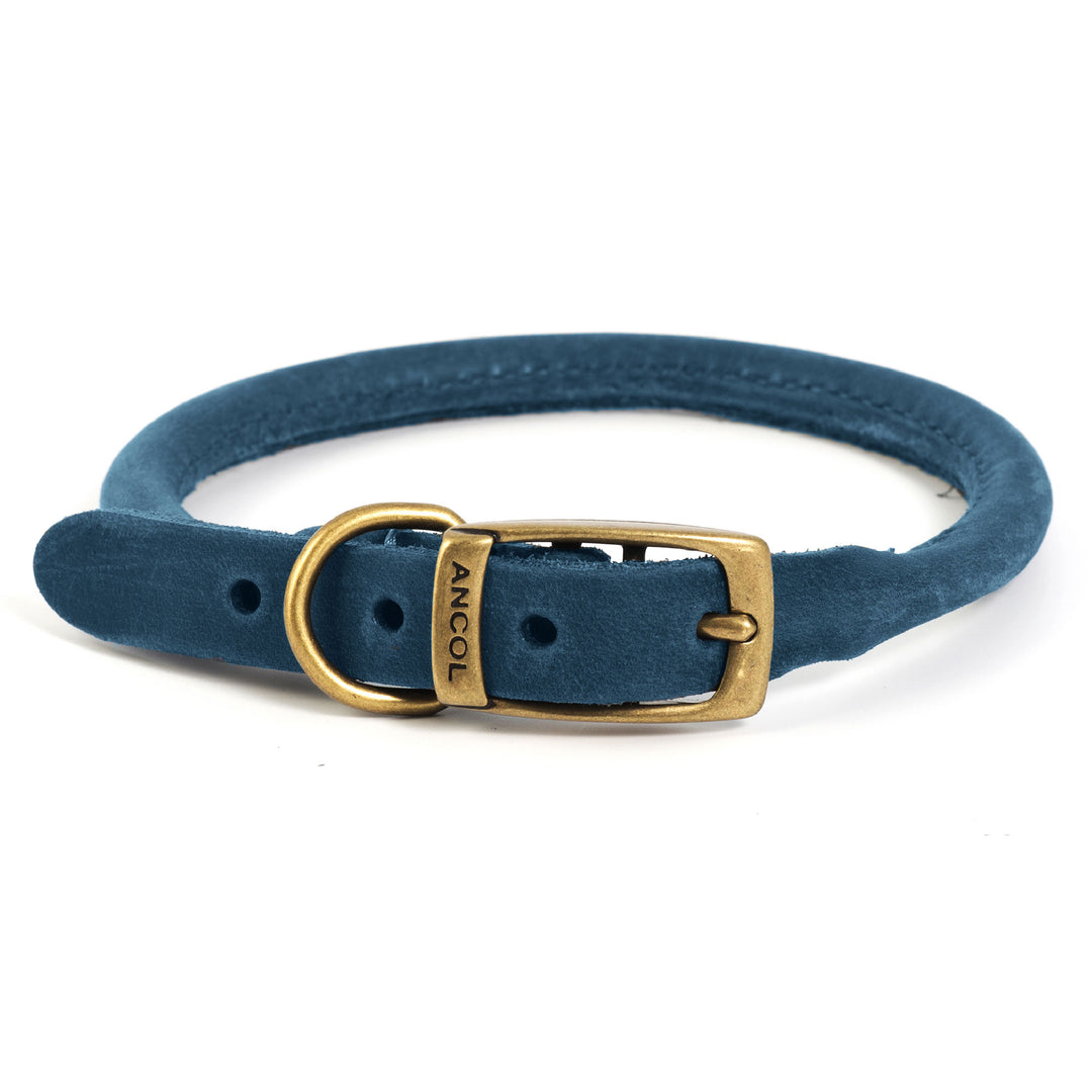 The Ancol Timberwolf Leather Round Collar in Blue#Blue