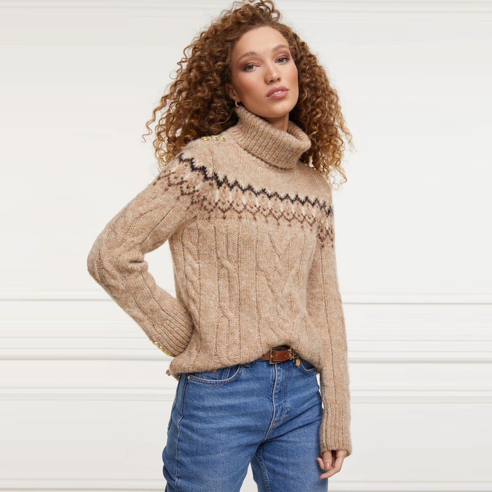 The Holland Cooper Ladies Heritage Cable Fairisle Knit in Camel#Camel