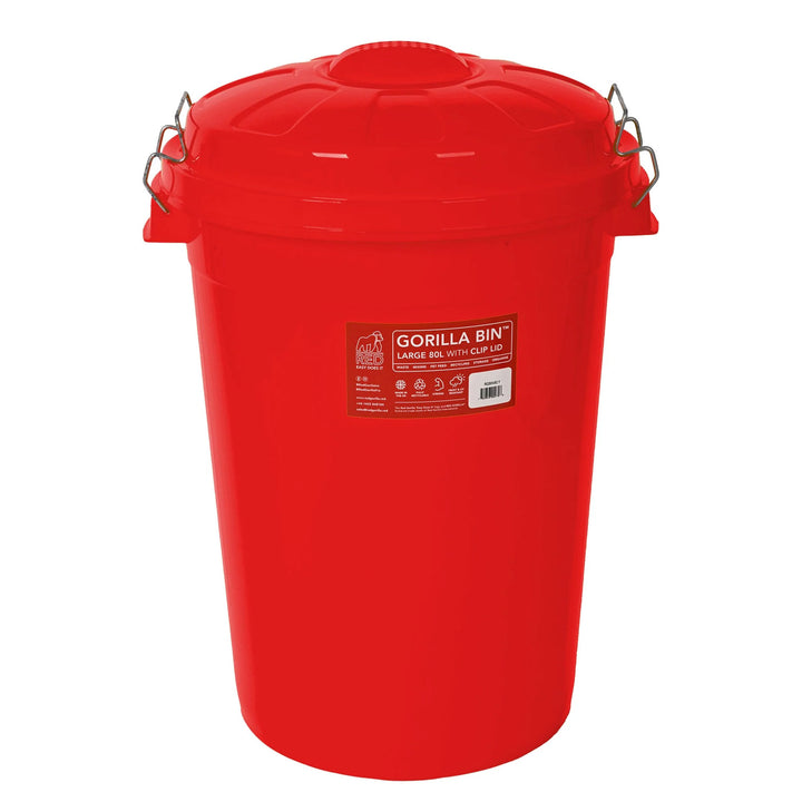 Red Gorilla Bin with Clip Lid - 80L