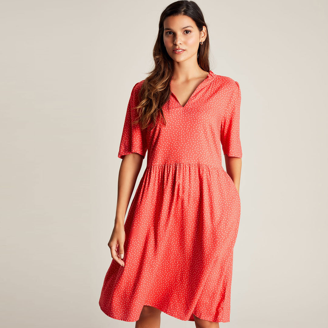The Joules Ladies Lotty Frill Short Dress in Red Spot#Red Spot