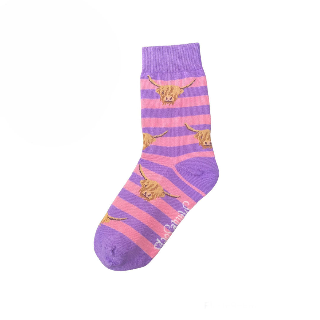 The Shuttle Socks Junior Highland Cow Socks in Purple#Purple