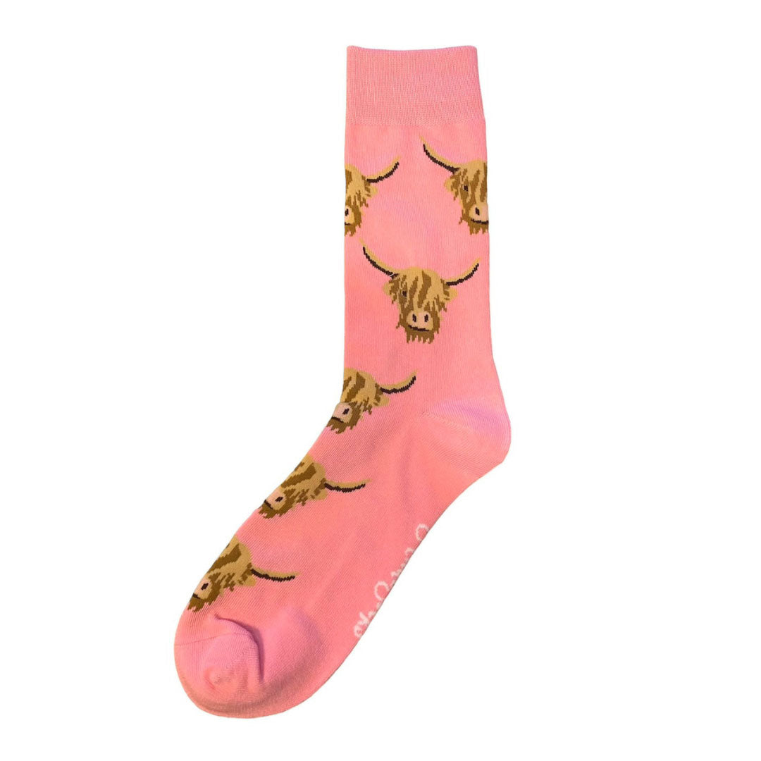 The Shuttle Socks Medium Childrens Highland Cow Socks in Pink#Pink