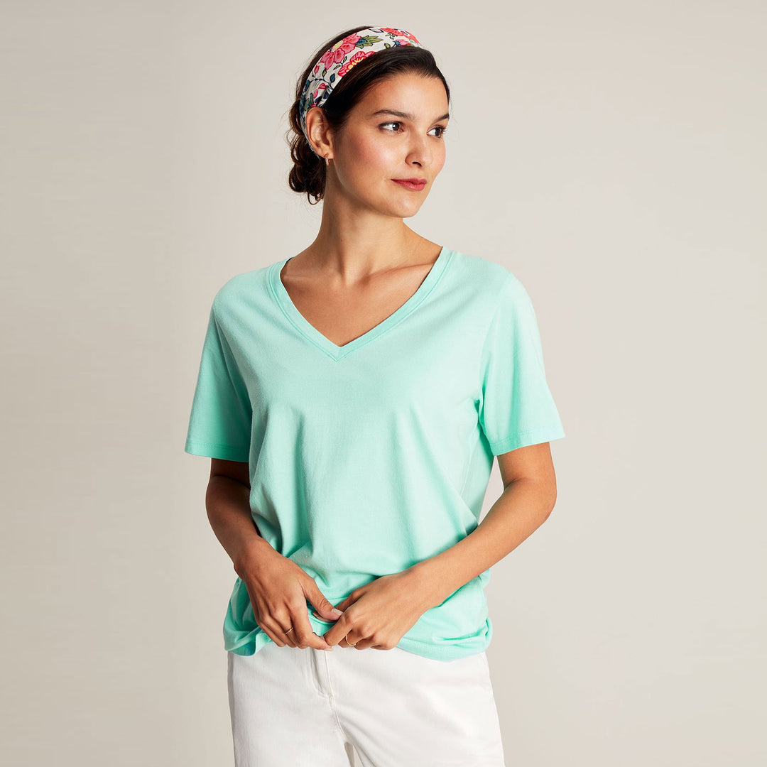 The Joules Ladies Emily V Neck Tee in Turquoise#Turquoise