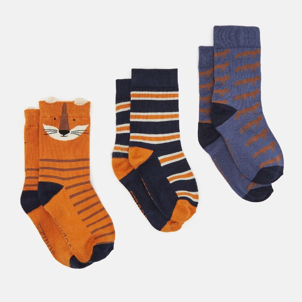 Joules Boys Eat Feet Fox Socks 3 Pack