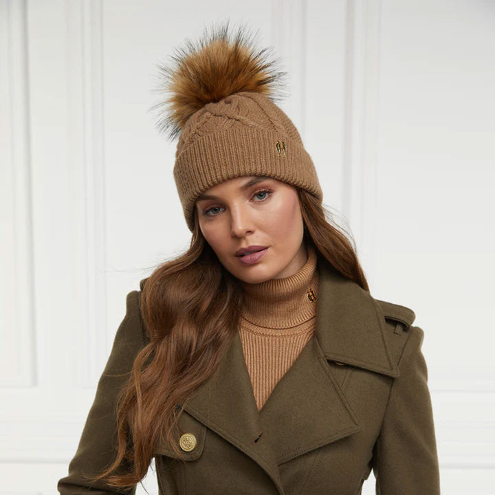 The Holland Cooper Ladies Cortina Bobble Hat in Light Brown#Light Brown